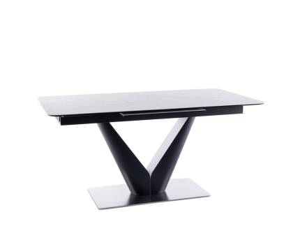 Masa extensibila CANYON CERAMIC din stica securizata cu efect ceramic alb, MDF negru 160-220x90xH76cm