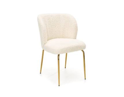 Scaun tapitat K474 design luxury, material plusat cream 54x64xH80cm, picioare aurii