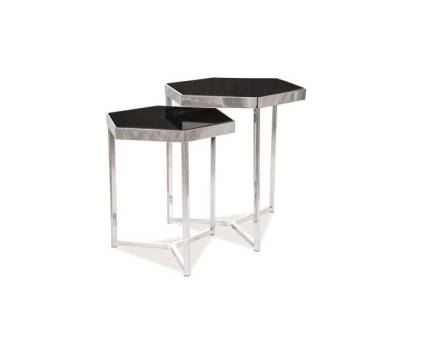 Masuta MILOS SILVER din sticla neagra, metal crom 41x36xH44cm / 48x42xH50cm