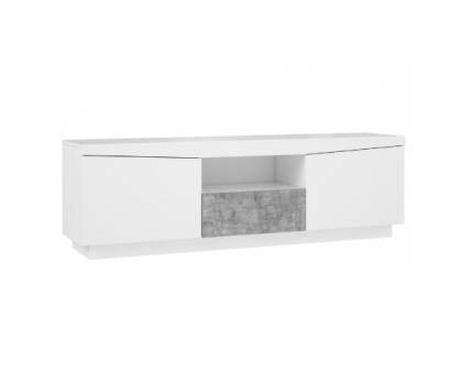 Comoda TV cu 2 usi, 1 sertar si spatiu liber VILLAZON 180x56x42cm alb/ gri beton