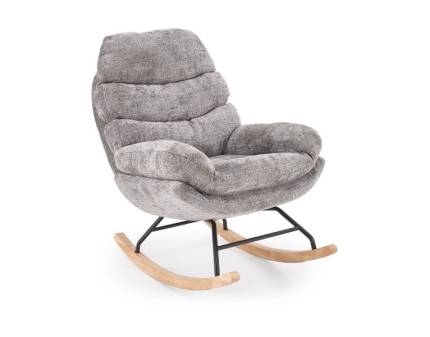 Fotoliu GIORGIO cu functie de balansare, material textil plusat grey CREMONA 96, picioare nuanta lemnului + negru 75x108xH100cm