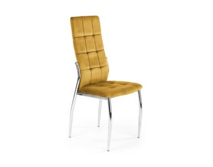 Scaun tapitat K416 cu spatar inalt, catifea curry 43x54xH101cm, cadru si picioare crom