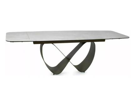Masa extensibila INFINITY CERAMIC TAJ MAHAL din sticla securizata si ceramica Taj Mahal bej mat, metal cupru 160-240x95xH76cm