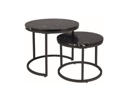 Set 2 masute AMARO din MDF si furnir cu efect de marmura neagra, metal negru 53xH45cm / 43xH35cm