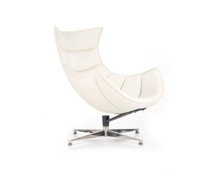 Fotoliu WHITE LUXOR rotativ, ecopiele alba, cu design contemporan, picioare crom, confortabil 86x94xH96cm