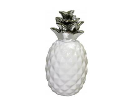 Decoratiune ananas ceramic alb/ argintiu 8.3x8.3x16.7cm