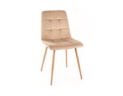 Scaun tapitat MILA D VELVET catifea beige 45x53xH86cm, picioare nuanta lemnului