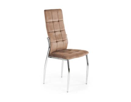 Scaun tapitat K416 cu spatar inalt, catifea beige 43x54xH101cm, cadru si picioare crom