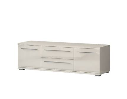 Comoda TV cu 2 usi si 2 sertare PIANO BEIGE 150x46x45cm bej lucios, manere si picioare crom