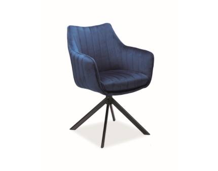 Scaun tapitat AZALIA VELVET rotativ, catifea blue 61x58xH86cm, picioare negre