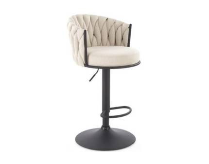 Scaun tapitat pentru bar H125 reglabil pe inaltime, elegant, material textil beige 54x56xH90-105cm, picior negru