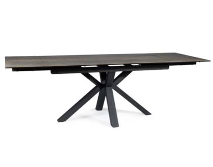 Masa extensibila COLUMBUS CERAMIC din ceramica cu efect de marmura maro, metal negru 160-240x90xH76cm