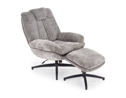 Fotoliu rotativ cu taburet DECLAN cu sistem de balasare, confortabil, material texil-plusat grey 75x42xH100cm 