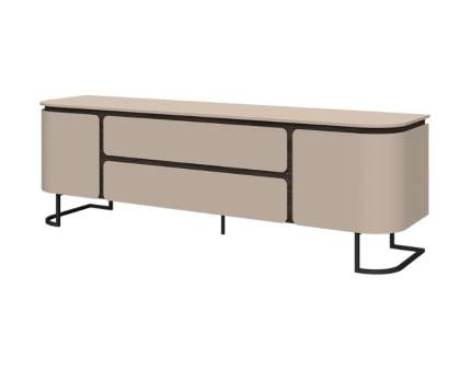 Comoda TV cu 2 usi si 2 sertare AURA 182x58x46cm mocca/ stejar Baroc, picioare antracit 