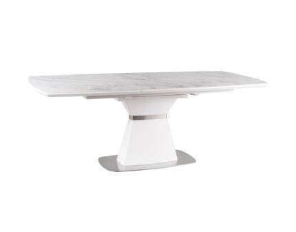 Masa extensibila SATURN II CERAMIC din MDF si ceramica cu efect de marmura alba, metal crom 160-210x90xH76cm 