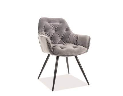 Scaun tapitat CHERRY VELVET catifea grey 57x58xH87cm, picioare negre