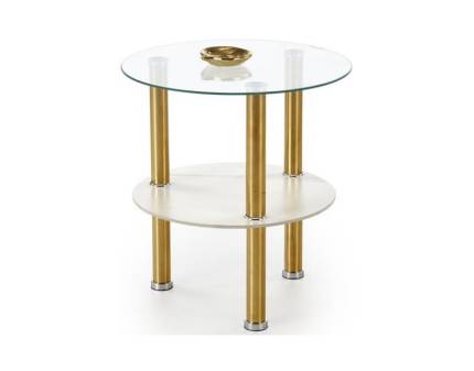 Masuta DUCAT S din sticla transparenta, sticla cu efect de marmura alba, metal auriu 45xH49cm