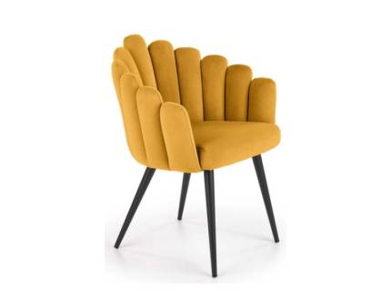Scaun tapitat K410 elegant, catifea curry 65x62xH85cm, picioare negre