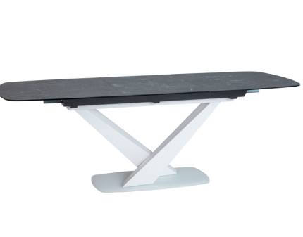 Masa extensibila CASSINO II CERAMIC din ceramica cu efect de marmura grafit, MDF si sticla alba 160-220x90xH76cm