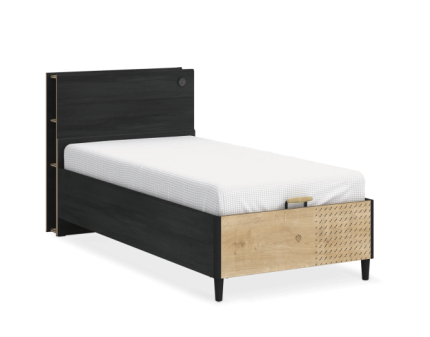 Pat cu lada si tablie cu rafturi (100x200cm) BLACK