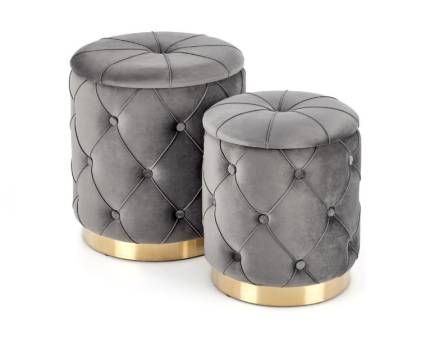 Set 2 tabureti POLLY catifea gri, cu spatiu pentru depozitare 40xH44cm / 33xH38cm