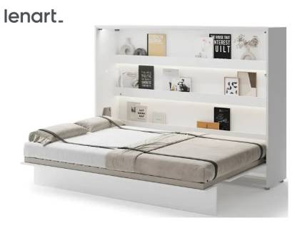 LENART BED CONCEPT BC-04 pat (140x200cm) rabatabil pe perete orizontal 211x46-168x158cm alb lucios