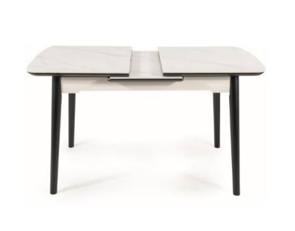 Masa extensibila APOLLO din MDF si ceramica cu efect de marmura alba, metal negru 120-160x80xH76cm