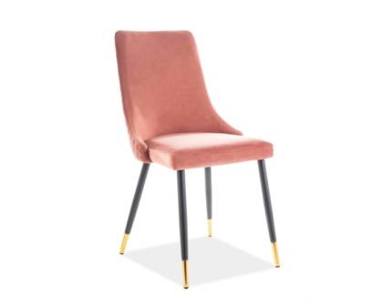 Scaun tapitat PIANO VELVET catifea somon pink 47x59xH93cm, picioare negre cu auriu