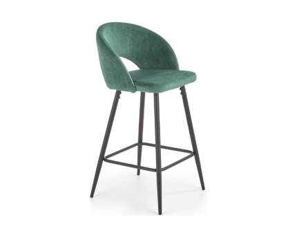 Scaun tapitat pentru bar H96 design rotunjit, catifea green 49x49xH89cm, picioare negre