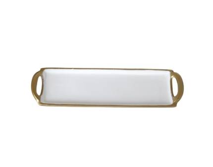 Tava cu manere alb/ auriu din metal