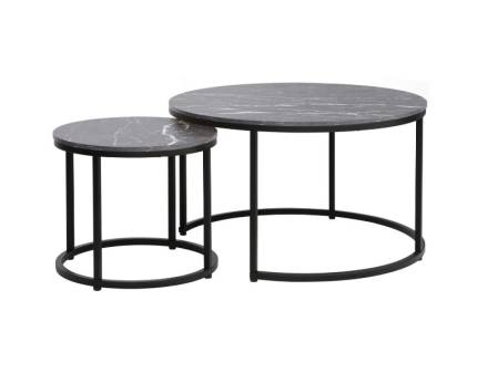Set 2 masute DION BLACK din PAL cu efect de marmura neagra, metal negru 80xH48cm / 48xH42cm