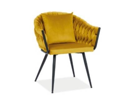 Scaun tapitat NUVO VELVET elegant, confortabil, catifea curry 62x63xH86cm, cadru si picioare negre