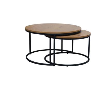 Set 2 masute ATLANTA II din furnir, metal negru 60xH40cm / 80xH45cm