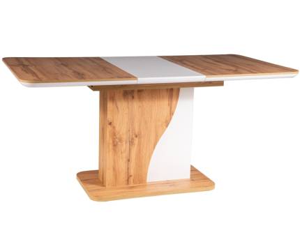 Masa extensibila SYRIUSZ WOOD din PAL melaminat alb cu stejar wotan 120-160x80xH76cm