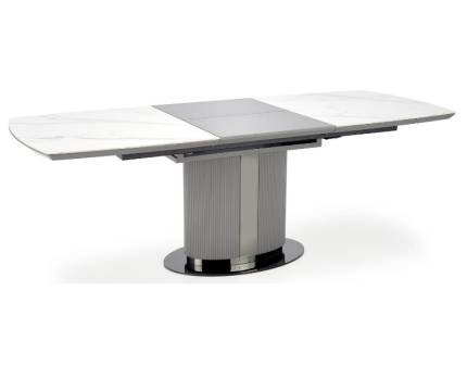 Masa extensibila DANCAN din ceramica cu efect de marmura alba, MDF gri 160-220x90xH76cm