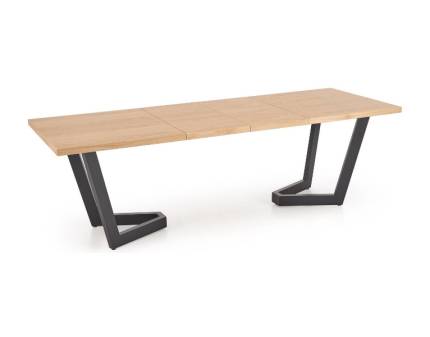 Masa extensibila MASSIVE 2 din placa furniruita si lemn masiv stejar natural, metal negru 160-250-(340)x90xH77cm