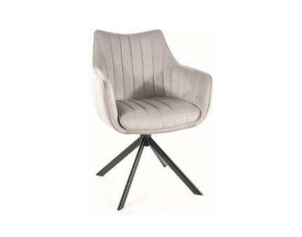 Scaun tapitat AZALIA VELVET rotativ, catifea light grey 61x58xH86cm, picioare negre