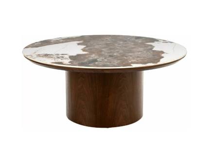 Masuta RONDO NUT din MDF + ceramica Pandoro alb lucios 80xH35cm