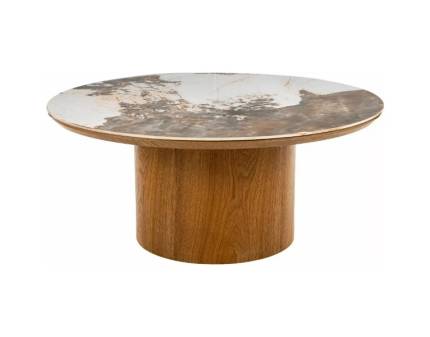 Masuta RONDO OAK din MDF + ceramica Pandoro alb lucios 80xH35cm