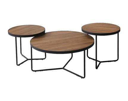 Set 3 masute DEMETER II din MDF si furnir nuc, metal negru 80xH40cm / 50xH50cm / 50xH45cm