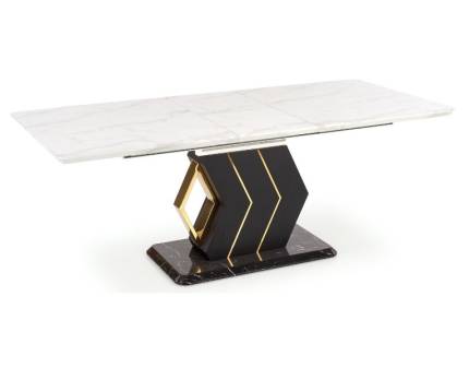 Masa extensibila VINCENZO din MDF cu efect de marmura alba, metal negru si auriu 160-200x90xH77cm