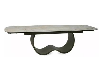 Masa extensibila CASABLANCA CERAMIC din ceramica Mont Blanc + sticla securizata bej lucios, metal cupru 200-276x84xH76cm