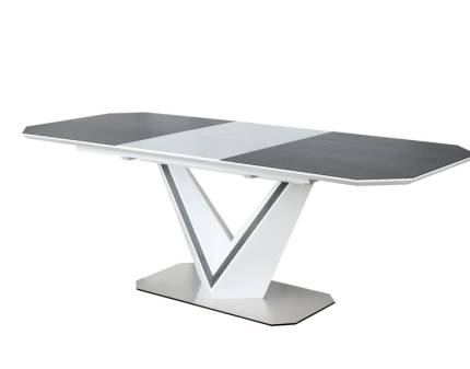 Masa extensibila VALERIO CERAMIC din MDF placat cu ceramica gri, metal alb 160-220x90xH76cm