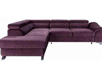Coltar extensibil LAGOS X cu lada pentru depozitare, tetiere reglabile, gri/ visiniu 272x219cm