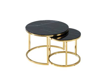 Set 2 masute MUSE II BLACK din sticla cu efect de marmura neagra, metal auriu 45xH40cm / 60xH45cm
