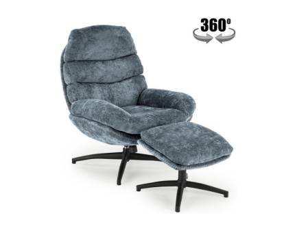 Fotoliu cu taburet DARIO rotativ, cu sistem de balasare, confortabil, material texil-plusat blue 80x90xH100cm 