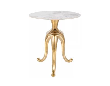 Masuta SNAKE GOLD din ceramica cu efect de marmura alb lucios, metal auriu 48xH55cm