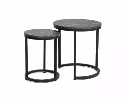 Set 2 masute HOLA BLACK din PAL cu efect de marmura eagraa, metal negru 32xH42cm / 45xH48cm