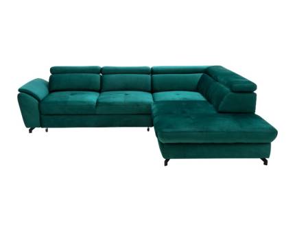 Coltar extensibil MAROLA L cu lada pentru depozitare, tetiere reglabile, personalizabil 277x237cm