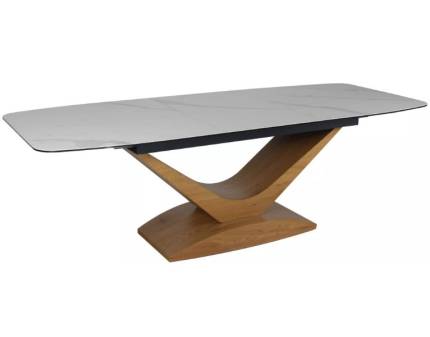 Masa extensibila DOLCE CERAMIC WHITE din ceramica cu efect de marmura alba, MDF stejar 180-240x95xH76cm